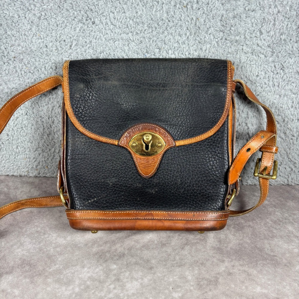 Dooney & Bourke Crossbody Bag Womens Medium Black Tan All Weather Leather Toggle